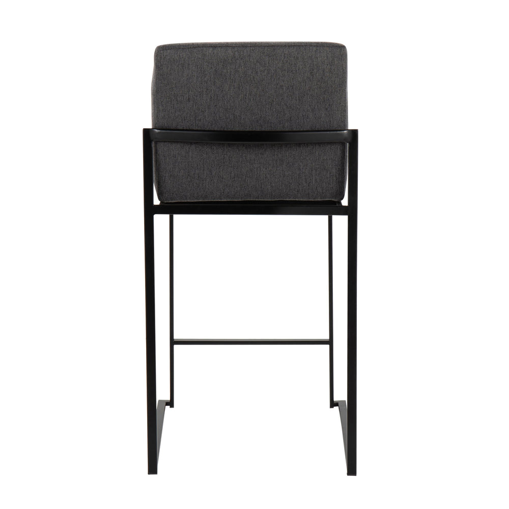 English Elm Fuji High-Back Counter Stool Set Of 2 In Black Steel & Charcoal Fabric - Modern Comfort & Style B202P221950