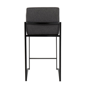 English Elm Fuji High-Back Counter Stool Set Of 2 In Black Steel & Charcoal Fabric - Modern Comfort & Style B202P221950
