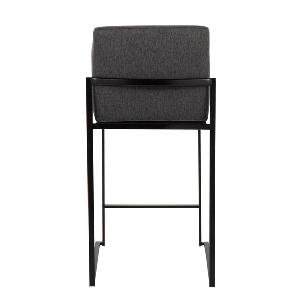English Elm Fuji High-Back Counter Stool Set Of 2 In Black Steel & Charcoal Fabric - Modern Comfort & Style B202P221950