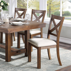 English Elm Brown Finish Dining Set - 6-Piece Transitional Collection With Rectangular Table & Beige Upholstered Chairs B011S01971