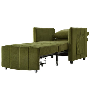 English Elm Upholstered Convertible Sleeper Sofa with 5-Position Recline, Pull-Out Bed, Deep Seat & Storage Pockets Green N719P272689F