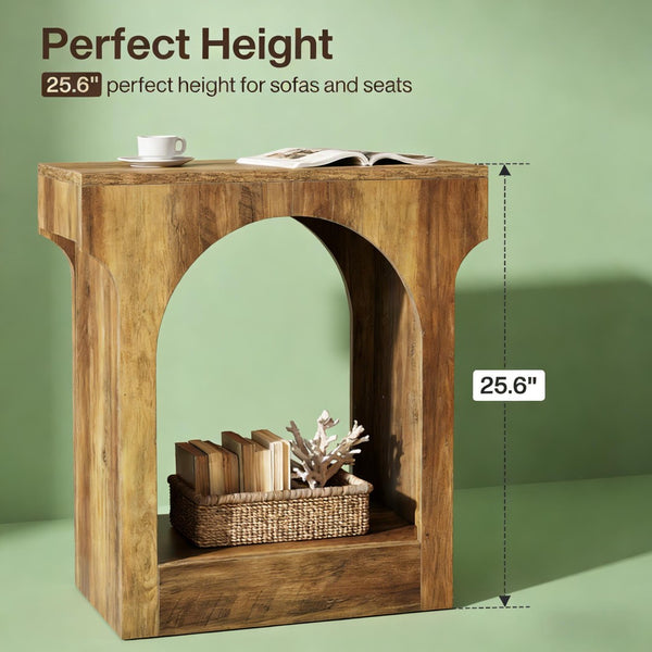 English Elm Modern Two Tier End Table Black Metal Frame Wood Grain Surface for Living Room T3971P451640