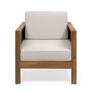 English Elm Christopher Knight Home® - Set of 2 Acacia Wood Outdoor Club Chairs with Wicker Accents, Water-Resistant Cushions, Durable Finish Brown+Beige 68942.00BGE-2