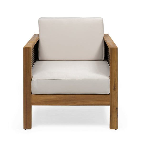 English Elm Christopher Knight Home® - Set of 2 Acacia Wood Outdoor Club Chairs with Wicker Accents, Water-Resistant Cushions, Durable Finish Brown+Beige 68942.00BGE-2