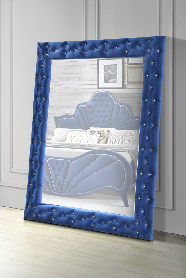 English Elm Dante Blue Velvet Floor Mirror with Tufted Crystal Buttons, 37"x59" Padded Frame, No Assembly Needed B2726P244351