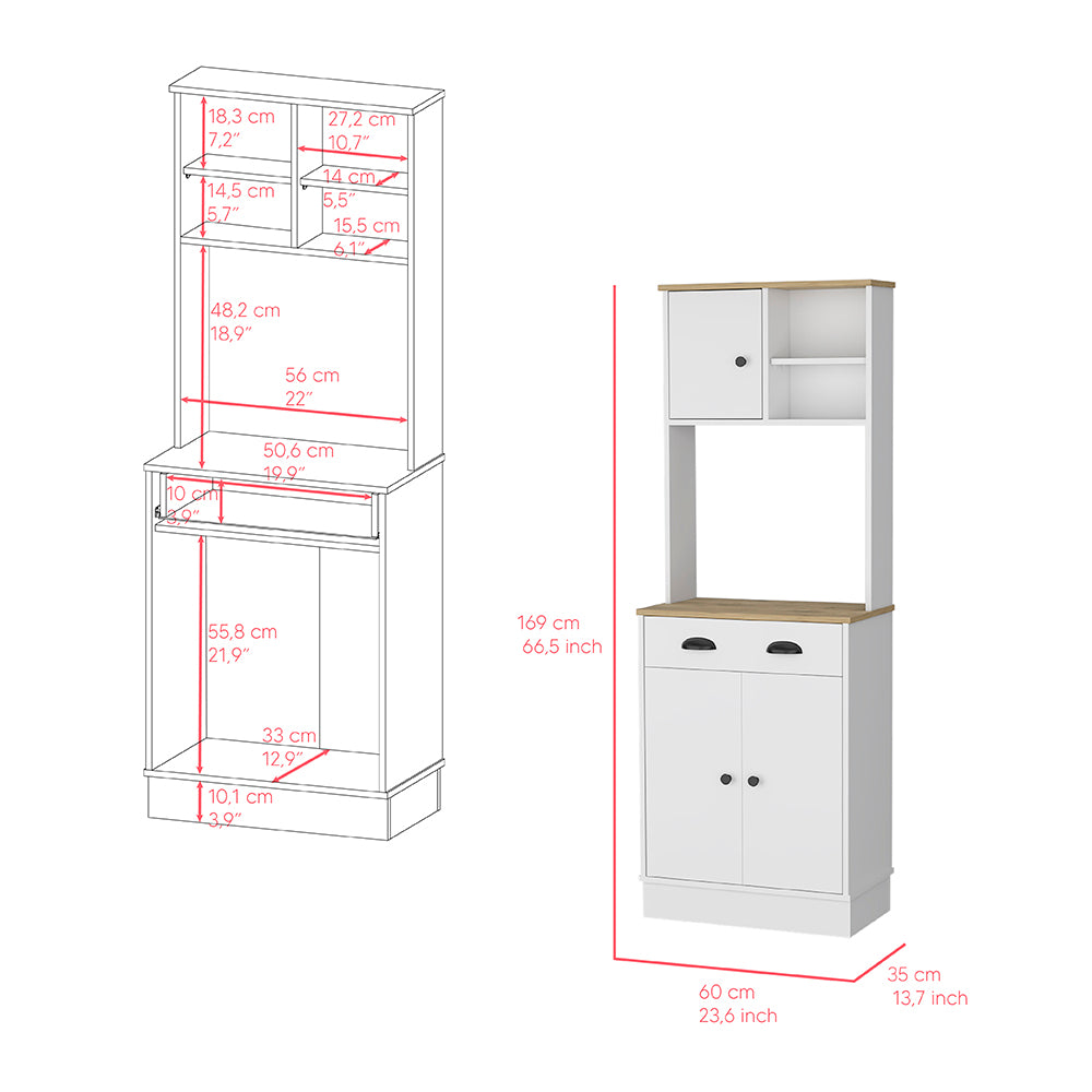 English Elm Microwave Storage Stand Arlington with Drawer and 3-Door Cabinet, White Macadamia Finish, Durable Elegance B092123134 B092123134