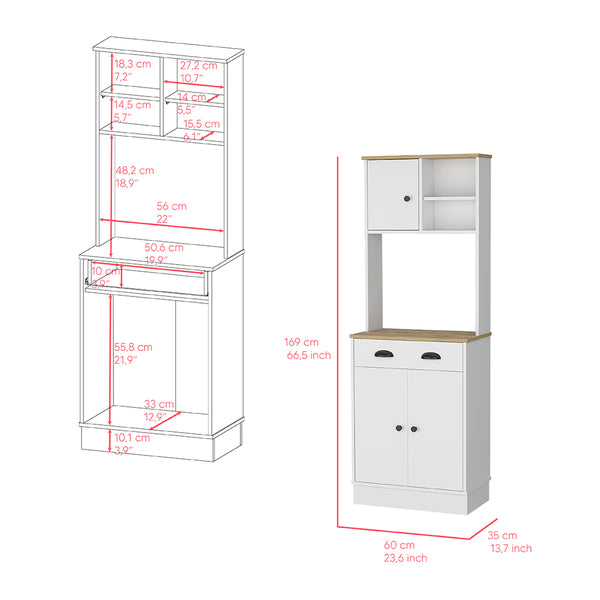 English Elm Microwave Storage Stand Arlington with Drawer and 3-Door Cabinet, White Macadamia Finish, Durable Elegance B092123134 B092123134