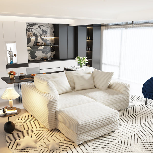 English Elm 102.4" Plush Corduroy 4-Seat Sofa - Modern Cloud Couch With Movable Ottoman For Ultimate Comfort & Style W1885S00108