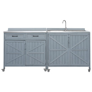 English Elm K&k Outdoor Modular Kitchen Island 2 Piece Fir Wood Stainless Steel Sink Station N707S000024G