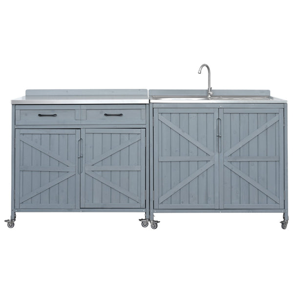 English Elm K&k Outdoor Modular Kitchen Island 2 Piece Fir Wood Stainless Steel Sink Station N707S000024G