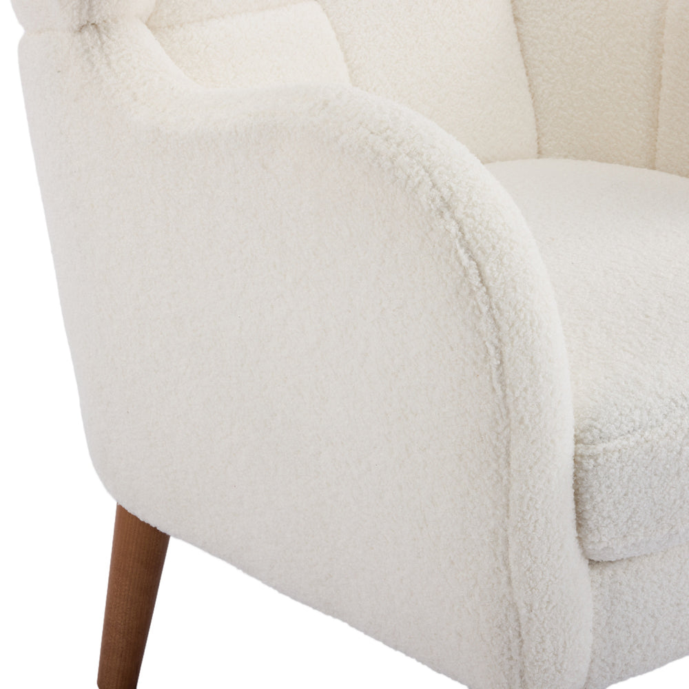 English Elm Christopher Knight Home® - Accent Ivory Teddy Fabric High-Back Armchair with 5.5" Cushion, Curved Arms & Birch Legs, Cozy Support N817P335062W