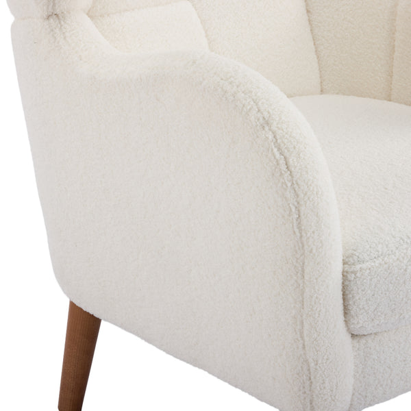 English Elm Christopher Knight Home® - Accent Ivory Teddy Fabric High-Back Armchair with 5.5" Cushion, Curved Arms & Birch Legs, Cozy Support N817P335062W