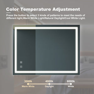 English Elm 36X28 Inch Bathroom Led Vanity Mirror – Dimmable, Anti-Fog, Adjustable Color Temp & Waterproof Design W1992P210830