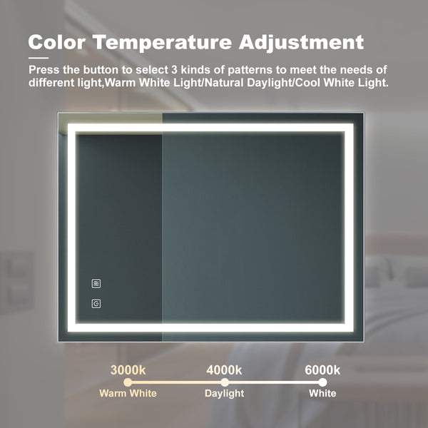 English Elm 36X28 Inch Bathroom Led Vanity Mirror – Dimmable, Anti-Fog, Adjustable Color Temp & Waterproof Design W1992P210830