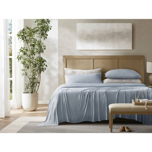English Elm 4-piece King Nylon Spandex Sheet Set Moisture Wicking Stretch Cool Sleep Bedding Blue B035P408288