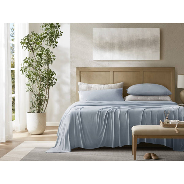English Elm 4-piece King Nylon Spandex Sheet Set Moisture Wicking Stretch Cool Sleep Bedding Blue B035P408288