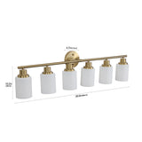 English Elm 6-Light Golden Bathroom Vanity Light Fixture, Frosted Glass Shades, Modern Wall Mounted Lighting (No Bulbs)