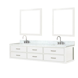 English Elm White Double Bath Vanity Set With Carrara Marble Top, Faucets & Matching Mirrors For Elegant Spaces B2731S01843-GIGA