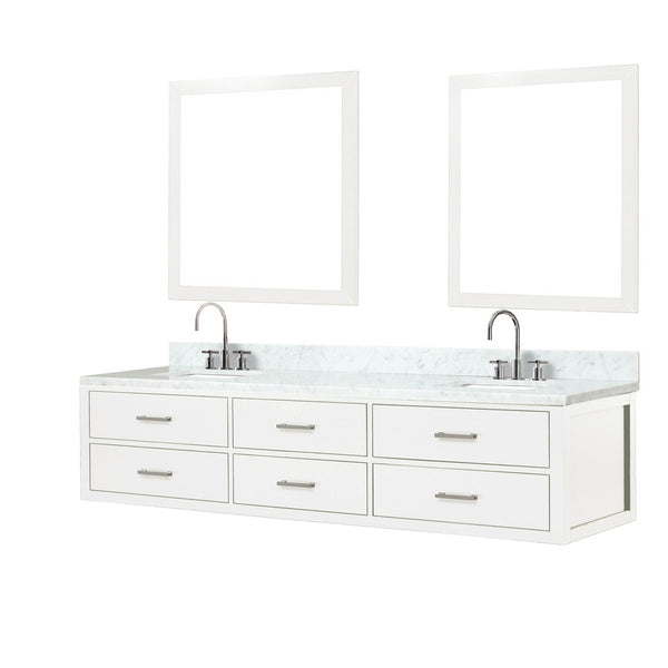 English Elm White Double Bath Vanity Set With Carrara Marble Top, Faucets & Matching Mirrors For Elegant Spaces B2731S01843-GIGA