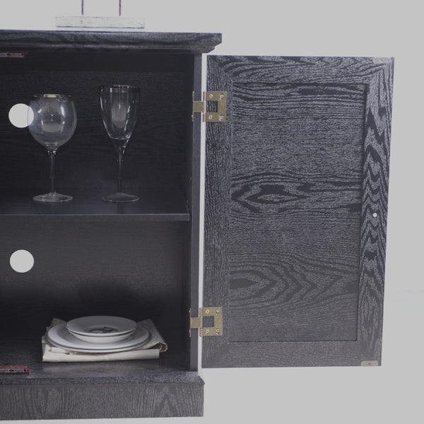 English Elm Storage Sideboard with Mirrored Acrylic Doors and Wood Grain Mdf Finish for Compact Rooms Black W2899P372748