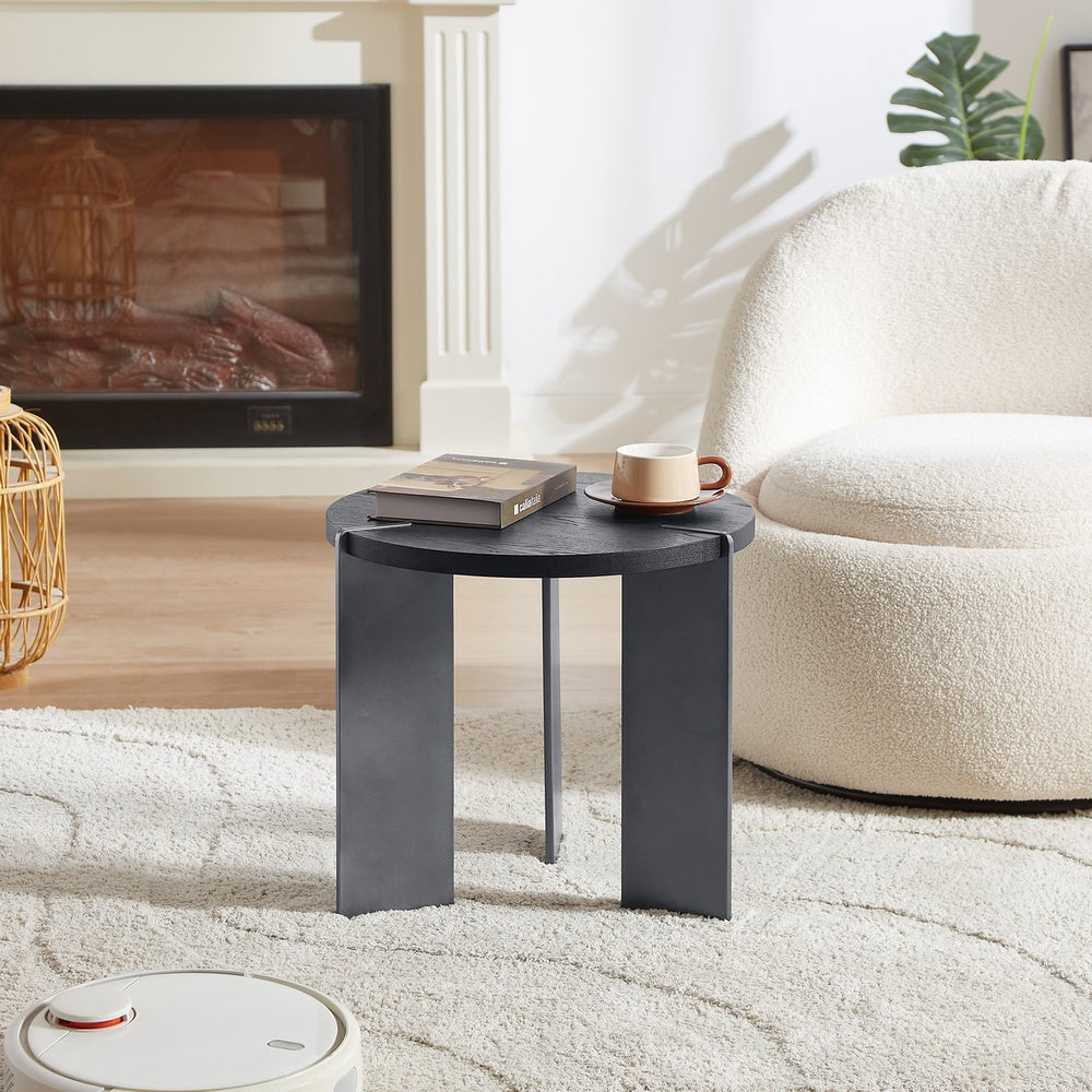 English Elm Round Eco-Friendly Coffee Table with Distressed Oak Laminate Top & Black Metal Feet, Modern Durable Design W820P272124