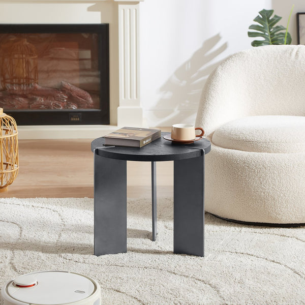 English Elm Round Eco-Friendly Coffee Table with Distressed Oak Laminate Top & Black Metal Feet, Modern Durable Design W820P272124