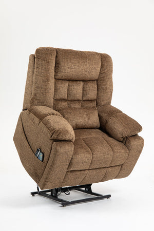 English Elm Power Lift Recliner modern velvet lift chair with remote, tufted wingback, ergonomic support, 350 lb capacity Brown W547S00066