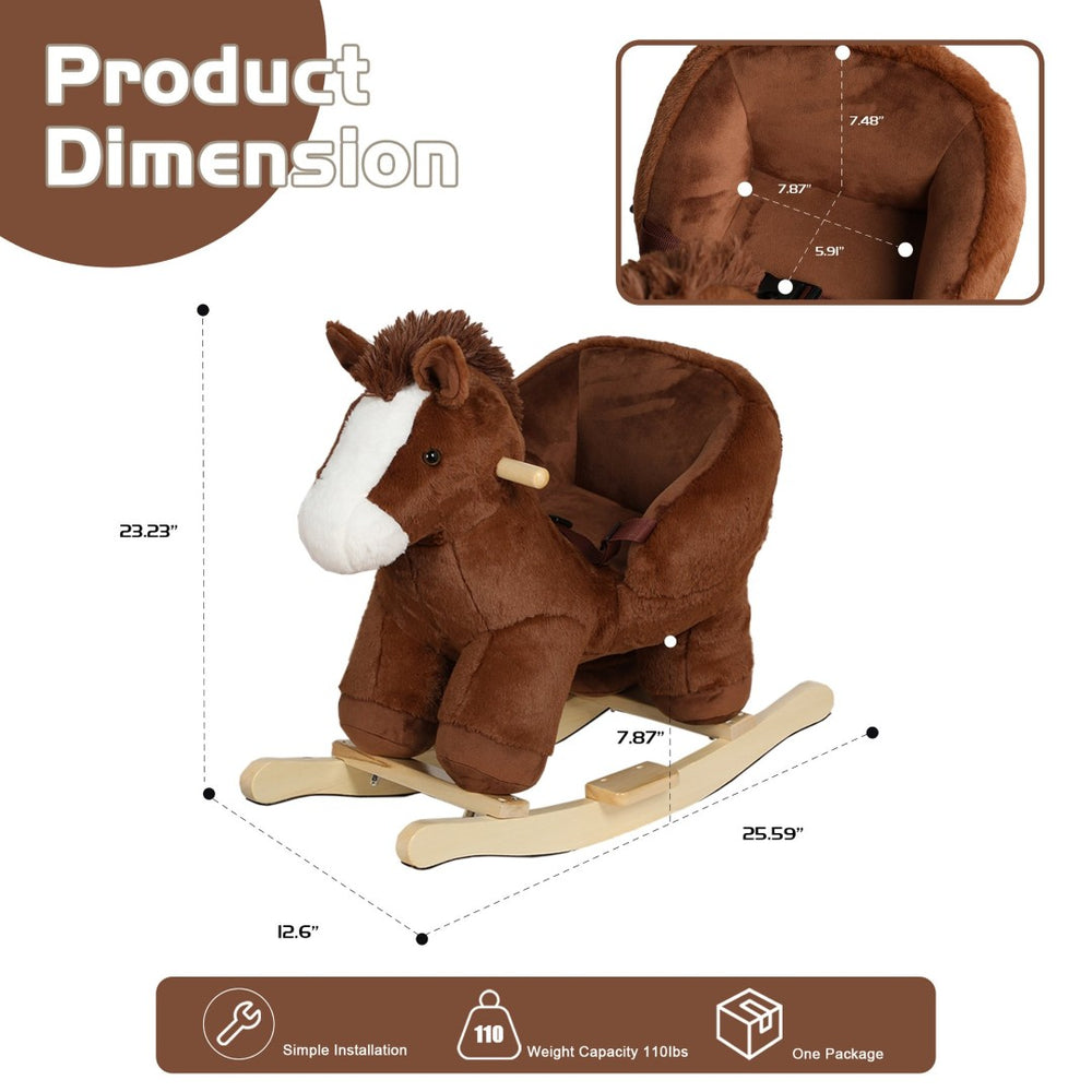 English Elm Kids Plush Rocking Horse Toddler Toy with Sound Box Hand Puppets and Secure Safety Belt W3723P374143