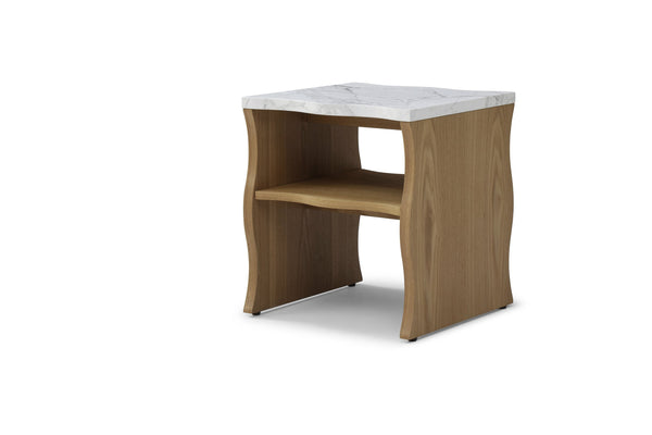 English Elm 17.72" Whisper of Waves Modern End Table with Faux Marble Top, Open Shelf, Stable Minimalist Design for Bedroom Living Room Decor Wood W2664P346446