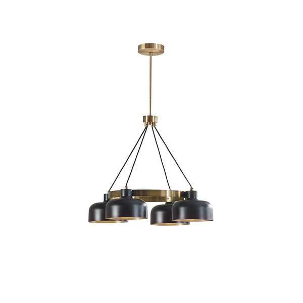 JLA Home INK+IVY - 4-Light Mid-Century Metal Shade Chandelier with Matte Black Bowls & Gold Ring, Adjustable 26.5–50.5" II150-0130