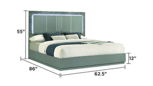 English Elm Elara Queen 4-Piece Bedroom Set - Modern Two-Tone Marble Finish With Led Lighting & Metal Legs B009S01750