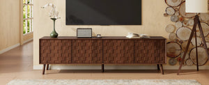 English Elm 70 Inch Fluted Entertainment Center Walnut Finish Solid Wood Legs Soft Close Storage N710P372582P