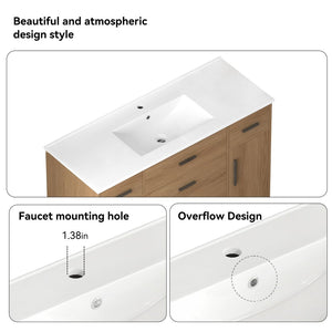 English Elm 48"dark Brown Vanity with 6 Drawers and Soft Close Doors for a Spa Bathroom Light Oak W3133S00026