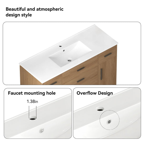 English Elm 48"dark Brown Vanity with 6 Drawers and Soft Close Doors for a Spa Bathroom Light Oak W3133S00026