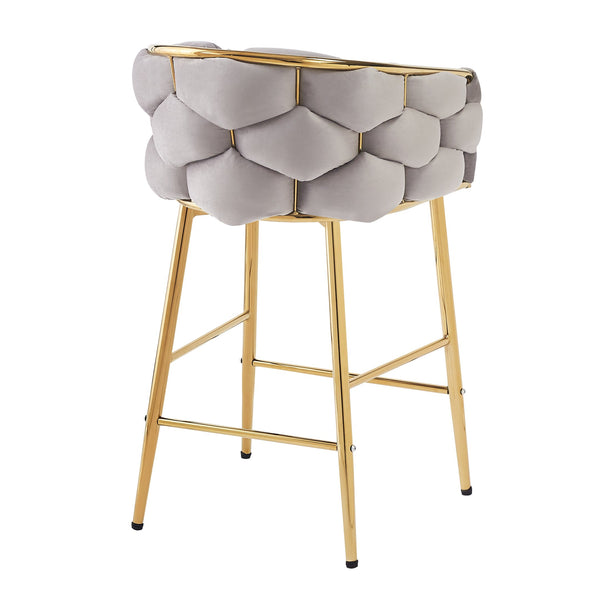 English Elm Christopher Knight Home® - 28'' Velvet Counter Stools Set of 2 with Gold Iron Frame, Plush Back & Footrest for Kitchen Grey N780P199861G