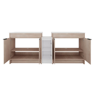 English Elm 84 Inch Freestanding Bathroom Vanity with Integrated Resin Sink, Soft-Close Doors, Shelves & Extra Storage Space Glossy White,Plain Light Oak W999S00320