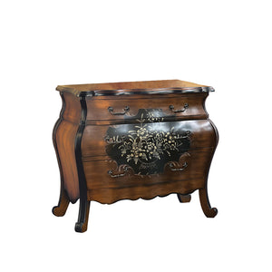 English Elm Oak Romantic Bombay 3-Drawer Chest with Hand-Painted Floral Fronts, Curved Frame & Sturdy Legs B062P209050