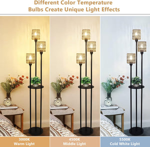 English Elm Boho 3-Light Floor Lamp with Shelf, Rattan Shades Rustic Tall Standing Lamp with Foot Switch W2738P185405