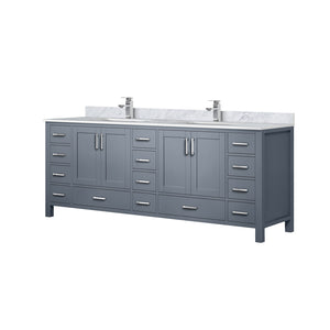English Elm Dark Grey Double Bath Vanity 84" W x 22" D with Carrara Marble Top, Faucet Set, Soft-Close Drawers B2731P259152