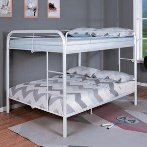 English Elm Full Over Full Metal Bunk Bed In Glossy White Finish – Modern Design With Integrated Ladder Access B2741S00313