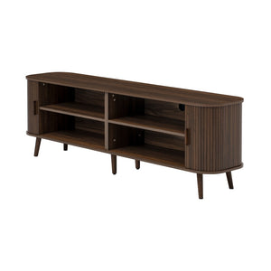 English Elm 70-inch Media Console with Sliding Groove Doors Solid Pine Legs and Cable Management N710P427897P