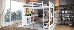 English Elm Metal Twin Xl Loft Bed with L Shaped Desk Wardrobe and Storage for Teens W1580S00368