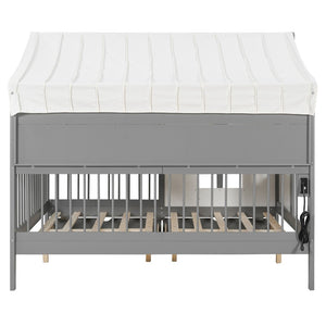 English Elm Full Size Kids House Bed with Led Bookshelf Storage Drawers and Charging Station Gray LP000378AAE