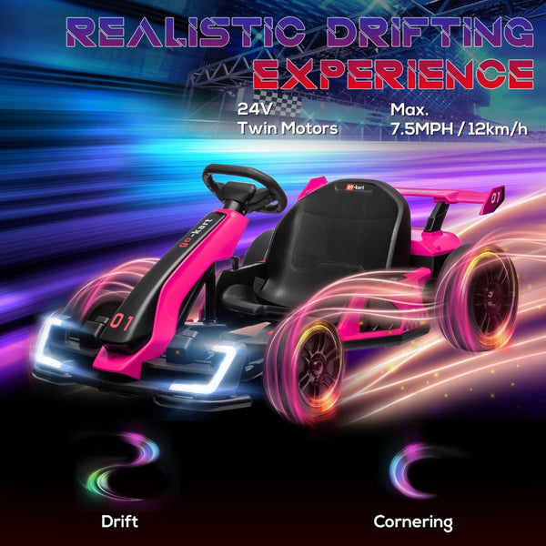 English Elm Aosom 24v Electric Go Kart Ride on Toy with Drifting Dual Motor and Adjustable Seat Pink W2225P229144