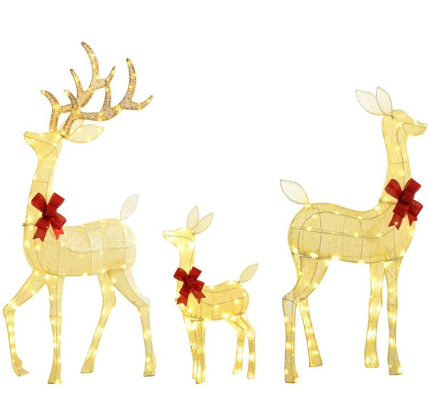 English Elm 3-piece Lighted Reindeer Family Set with Warm White Leds for Festive Outdoor Lawn Decor T3971P414552