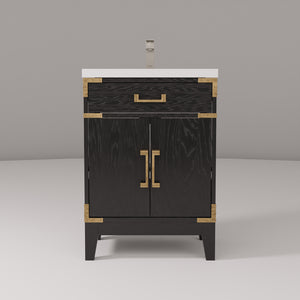 English Elm Black Oak Single Bath Vanity With Acrylic Top, Elegant Chrome Faucet, Space-Saving Design For Small Bathrooms B2731P260894