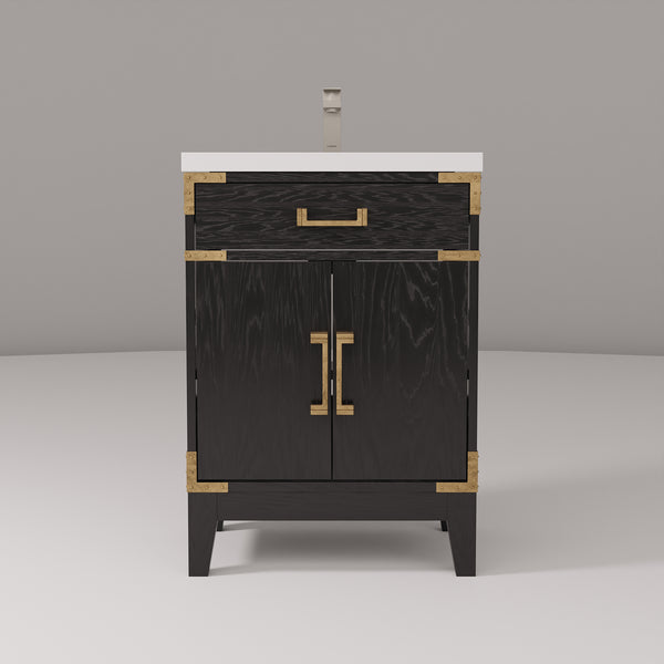 English Elm Black Oak Single Bath Vanity With Acrylic Top, Elegant Chrome Faucet, Space-Saving Design For Small Bathrooms B2731P260894