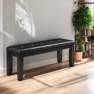 English Elm Urbana Tufted Black Faux Leather Bench with Espresso Wood Frame, Transitional Seating for Entryway B2726P345249