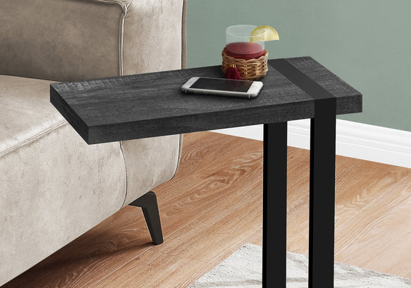 English Elm Accent C-Shaped Side Table with Reclaimed Wood-Look Top and Sleek Metal Frame for Small Spaces Black 28 L x 13 W x 6 H B2710P219150