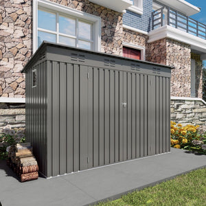 English Elm 4 X 9 Ft Galvanized Steel Outdoor Shed with Vented Sloped Roof and Wide Swing Doors W3213S00006